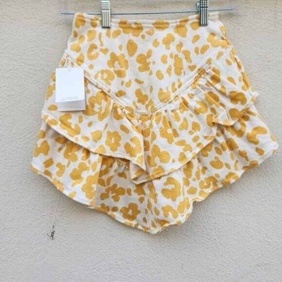 MOTHER NWT Women's Yellow/White Floral Leopard THE RUFFLE Denim Mini Skirt - Picture 6 of 9